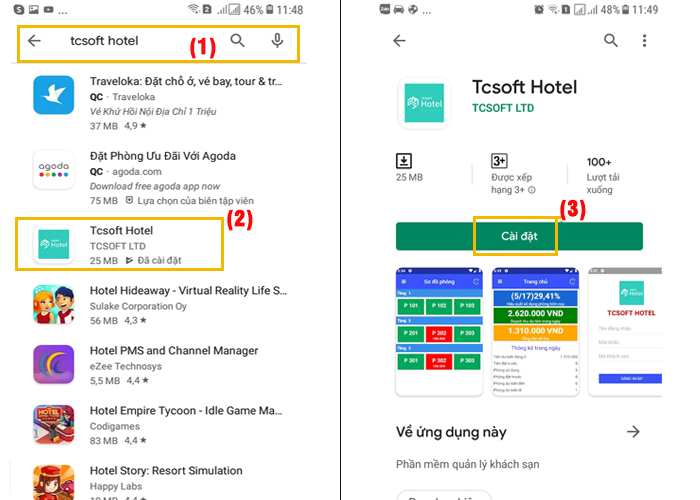 Các bước cài đặt ứng dụng tcsoft hotel